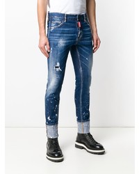 blaue enge Jeans mit Destroyed-Effekten von DSQUARED2