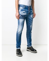 blaue enge Jeans mit Destroyed-Effekten von DSQUARED2