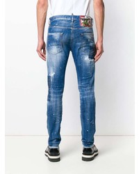 blaue enge Jeans mit Destroyed-Effekten von DSQUARED2