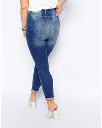 blaue enge Jeans mit Destroyed-Effekten von Asos