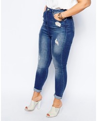 blaue enge Jeans mit Destroyed-Effekten von Asos