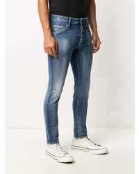 blaue enge Jeans mit Destroyed-Effekten von DSQUARED2