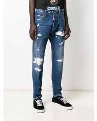 blaue enge Jeans mit Destroyed-Effekten von DSQUARED2