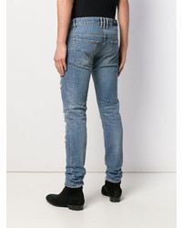 blaue enge Jeans mit Destroyed-Effekten von Balmain