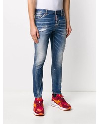 blaue enge Jeans mit Destroyed-Effekten von DSQUARED2