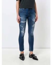 blaue enge Jeans mit Destroyed-Effekten von Diesel