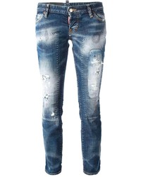 blaue enge Jeans mit Destroyed-Effekten von DSquared