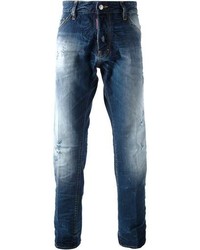 blaue enge Jeans mit Destroyed-Effekten von DSquared