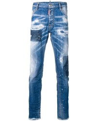blaue enge Jeans mit Destroyed-Effekten von DSQUARED2