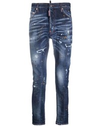 blaue enge Jeans mit Destroyed-Effekten von DSQUARED2