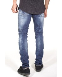 blaue enge Jeans mit Destroyed-Effekten von EX-PENT