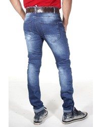 blaue enge Jeans mit Destroyed-Effekten von EX-PENT