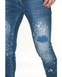 blaue enge Jeans mit Destroyed-Effekten von EX-PENT