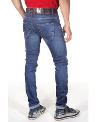 blaue enge Jeans mit Destroyed-Effekten von EX-PENT