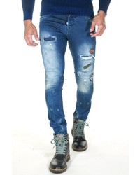 blaue enge Jeans mit Destroyed-Effekten von EX-PENT