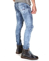 blaue enge Jeans mit Destroyed-Effekten von EX-PENT