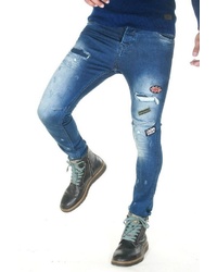 blaue enge Jeans mit Destroyed-Effekten von EX-PENT