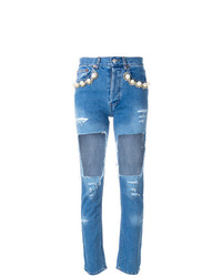 blaue enge Jeans mit Destroyed-Effekten von Forte Dei Marmi Couture
