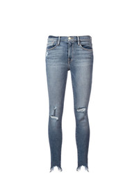 blaue enge Jeans mit Destroyed-Effekten von Frame Denim