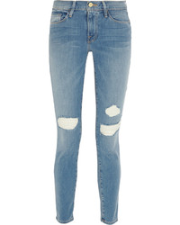 blaue enge Jeans mit Destroyed-Effekten von Frame