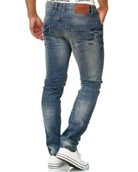 blaue enge Jeans mit Destroyed-Effekten von INDICODE