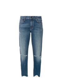blaue enge Jeans mit Destroyed-Effekten von J Brand