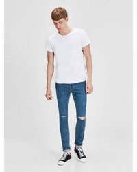 blaue enge Jeans mit Destroyed-Effekten von Jack & Jones