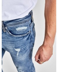 blaue enge Jeans mit Destroyed-Effekten von Jack & Jones