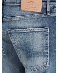 blaue enge Jeans mit Destroyed-Effekten von Jack & Jones