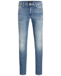 blaue enge Jeans mit Destroyed-Effekten von Jack & Jones