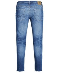 blaue enge Jeans mit Destroyed-Effekten von Jack & Jones