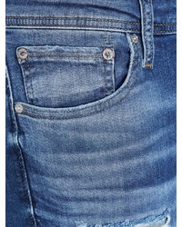 blaue enge Jeans mit Destroyed-Effekten von Jack & Jones