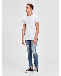 blaue enge Jeans mit Destroyed-Effekten von Jack & Jones