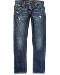 blaue enge Jeans mit Destroyed-Effekten von Jean Shop