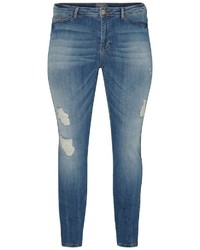 blaue enge Jeans mit Destroyed-Effekten von Junarose