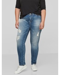 blaue enge Jeans mit Destroyed-Effekten von Junarose