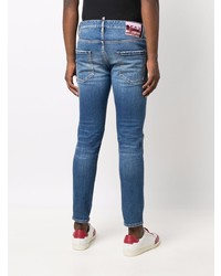 blaue enge Jeans mit Destroyed-Effekten von DSQUARED2