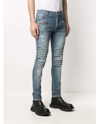 blaue enge Jeans mit Destroyed-Effekten von Balmain