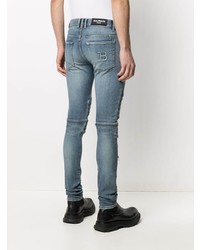 blaue enge Jeans mit Destroyed-Effekten von Balmain