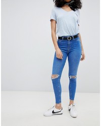 blaue enge Jeans mit Destroyed-Effekten von New Look