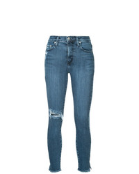 blaue enge Jeans mit Destroyed-Effekten von Nobody Denim