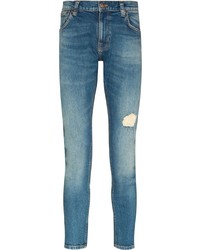 blaue enge Jeans mit Destroyed-Effekten von Nudie Jeans
