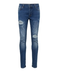 blaue enge Jeans mit Destroyed-Effekten von ONLY & SONS