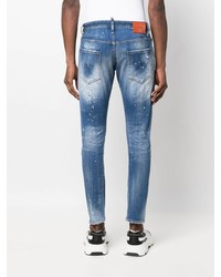 blaue enge Jeans mit Destroyed-Effekten von DSQUARED2