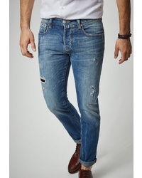 blaue enge Jeans mit Destroyed-Effekten von Pierre Cardin