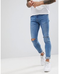 blaue enge Jeans mit Destroyed-Effekten von Pull&Bear