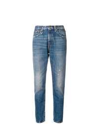 blaue enge Jeans mit Destroyed-Effekten von R13