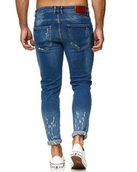 blaue enge Jeans mit Destroyed-Effekten von Redbridge