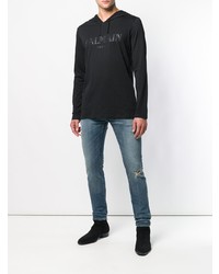 blaue enge Jeans mit Destroyed-Effekten von Balmain