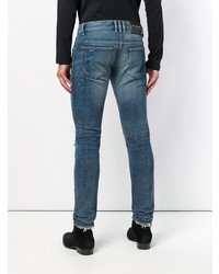 blaue enge Jeans mit Destroyed-Effekten von Balmain